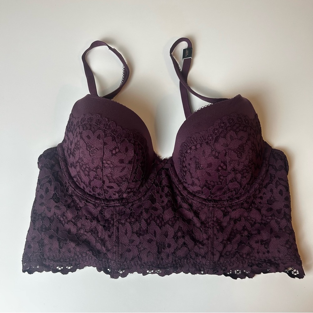 Victoria’s Secret Bra Size 38b Purple/Wine long corset Demi bra